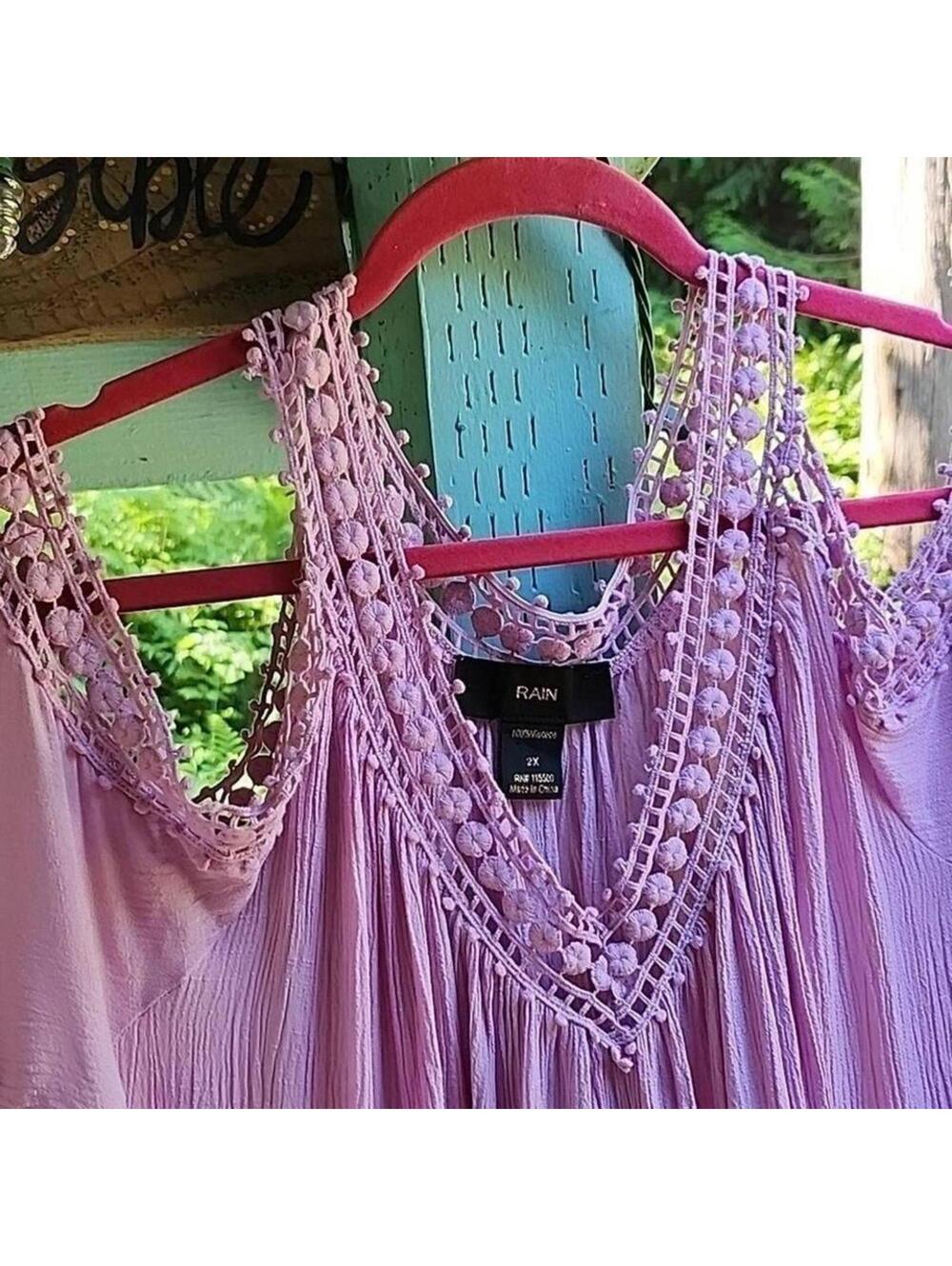 Rain Boho Lace Trim Tunic Blouse Mauve Pink Viscose 2X - Picture 3 of 6